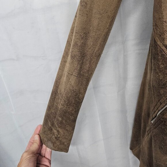 Zara Brown Faux Soft Leather Open Waterfall Boho Western Jacket XS - Picture 3 of 13